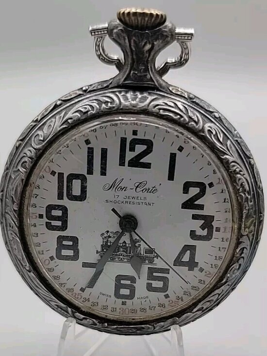 Mon-Corte Other - Swiss Railroad Grade Wind Pocket Watch Mon-Corte By EVASO SA 17j Antique